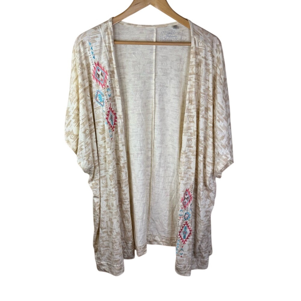 Panhandle Womens L/XL Aztec Southwestern Embroidered Half Sleeve Cardigan‎